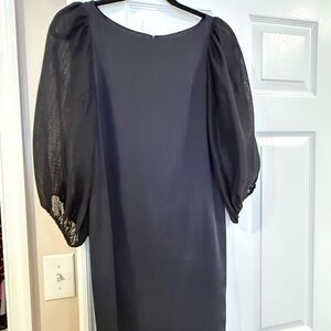 Alice + Olivia Black Midi Dress with Puff Sheer Sleeves